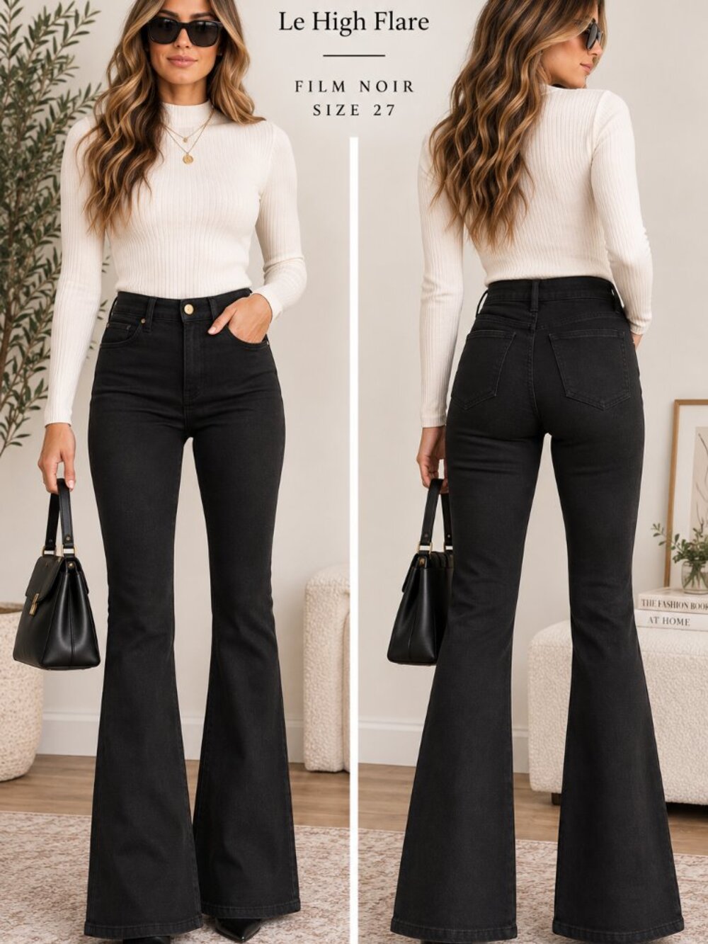 FRAME Le High Flare Jeans Black Film Noir Size 27